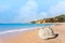 Beautiful beach in Ashkelon, Israel, with a large seashell