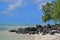 Beautiful Beach with Black Rocks at Ile aux Cerfs Mauritius