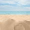 Beautiful beach with golden sand near ocean, closeup