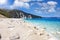 The beautiful beach of Myrtos on the Ionian island of Kefalonia, Greece
