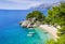 Beautiful beach near Brela town, Dalmatia, Croatia. Makarska riviera, famous landmark and travel touristic destination in Europe