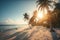 Beautiful beach with palm trees and crystal clear water in summertime vacations banner Generative AI Illustration