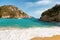 Beautiful beach with rocks at Paleokastritsa in Corfu, Greece