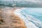 Beautiful beach in San Francisco, California, residential buildings in the background, top view