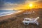 Beautiful beach scenery on Turkish Riviera at sunset