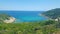 Beautiful beach on Skiathos island in Greece, windy summer day