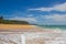 Beautiful beach. View of nice tropical beach with palms around.