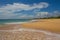 Beautiful beach. View of nice tropical beach with palms around.