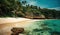 Beautiful beach. View of nice tropical beach with palms around. Holiday and vacation concept. Tropical beach. Generative