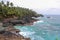 Beautiful beach with volcanic rocks and clear water in Sao Tome and Principe Island, in Africa