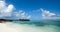 Beautiful beach with water bungalows at Maldives, panorama format