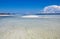 Beautiful beach with white sand at low tide in maratua island