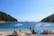 The beautiful beaches of Pupnatska Luka, on Korcula Island, Croatia. Locals and tourists are swimming and sunbathing