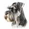 Beautiful bearded dog breed miniature schnauzer portrait isolated on white close-up,