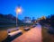 Beautiful benches with street lamp at night in Germany