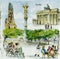 Beautiful Berlin city painting pattern on napkin