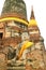 Beautiful Bhudda Image in front of the Main Stupa Chedi of Wat Yai Chai Mongkhon Temple, Ayutthaya Archaeological site, Thailand