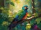 A beautiful bird parrot in a vibrant forest. Standing in a lush and vibrant forest.