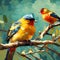 Beautiful birds oil painting - ai generated image