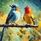 Beautiful birds oil painting - ai generated image