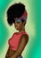 Beautiful black cartoon woman illustrated with afro curls