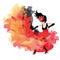 Beautiful black-haired girl dancing flamenco, isolated on a white background. The hem of the dress flies up like a flame