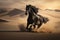 A beautiful black horse gallops through the mystical desert. Generative AI