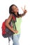 Beautiful black teenager school girl victory sign