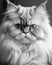 beautiful black and white drawing of a fluffy Persian cat