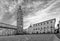 Beautiful black and white view of Piazza del Duomo in a moment of tranquility, Pistoia, Tuscany, Italy