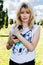 Beautiful blond blue eyes with Peruvian guinea pig animal