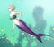 Beautiful blond elegant mermaid illustration swimming in the sea