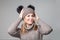 Beautiful blond girl wears winter pullover and hat