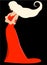 Beautiful blond lady in fashion long red dress