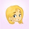 Beautiful blond small girl laughing icon. Cartoon vector illustration isolated. Outlined.