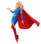 Beautiful blond superhero woman flying and presenting. Vector illustration.