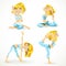 Beautiful blond woman exercising various different yoga poses set