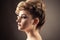 Beautiful blond woman face profile with fashionable hairstyle