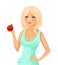 Beautiful blond woman with red apple