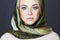 Beautiful blond woman in scarf.winter fashion.Beauty Girl.Classic Russian style.close-up make-up