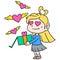 Beautiful blonde girl brings a Valentine Day gift for her loved ones, doodle icon image kawaii