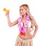 Beautiful blonde girl with Hawaiian accessories