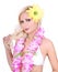 Beautiful blonde girl with Hawaiian accessories