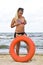 Beautiful blonde with a lifebuoy