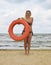 Beautiful blonde with a lifebuoy