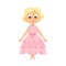 Beautiful Blonde Little Girl in Elegant Pink Dress, Cute Kid Wearing Nice Retro Clothes Cartoon Style Vector
