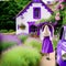 Beautiful blonde long hair young woman in a cozy fairytale lavender garden