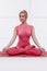 Beautiful blonde perfect athletic slim figure engaged in yoga, pilates, exercise or fitness, lead healthy lifestyle, and