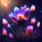 Beautiful blooming crocus flowers on a dark background. Vector illustration. Generative AI