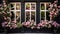 Beautiful blooming flowers in window boxes